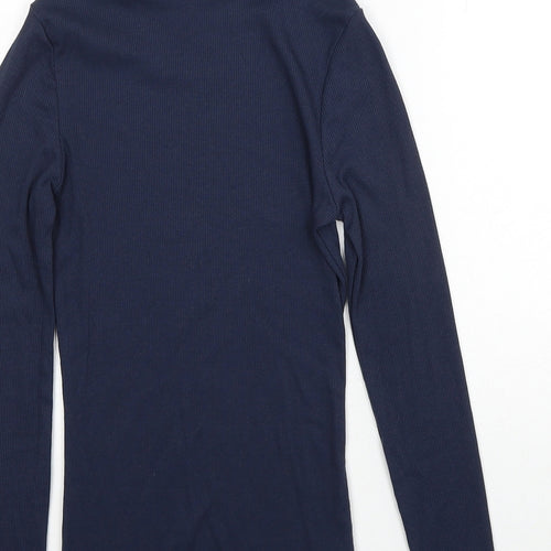 New Look Womens Blue Polyester Basic T-Shirt Size 8 Roll Neck