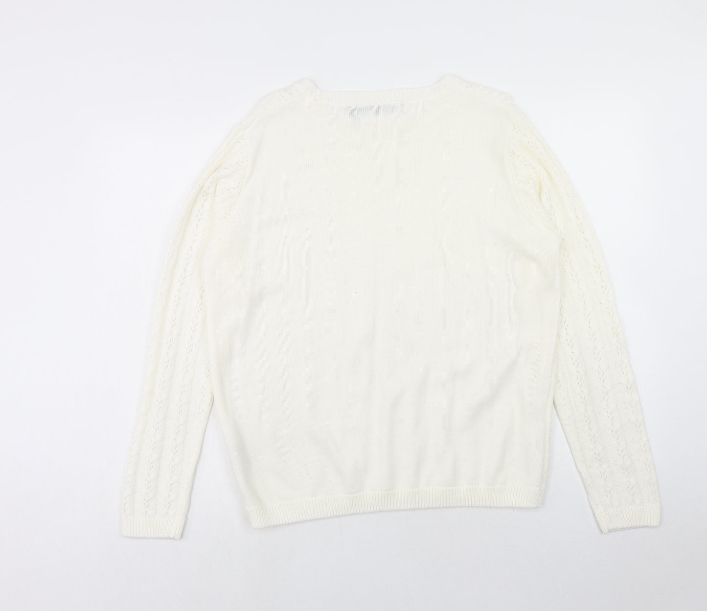 EWM Womens Ivory Crew Neck Acrylic Pullover Jumper Size M Pullover