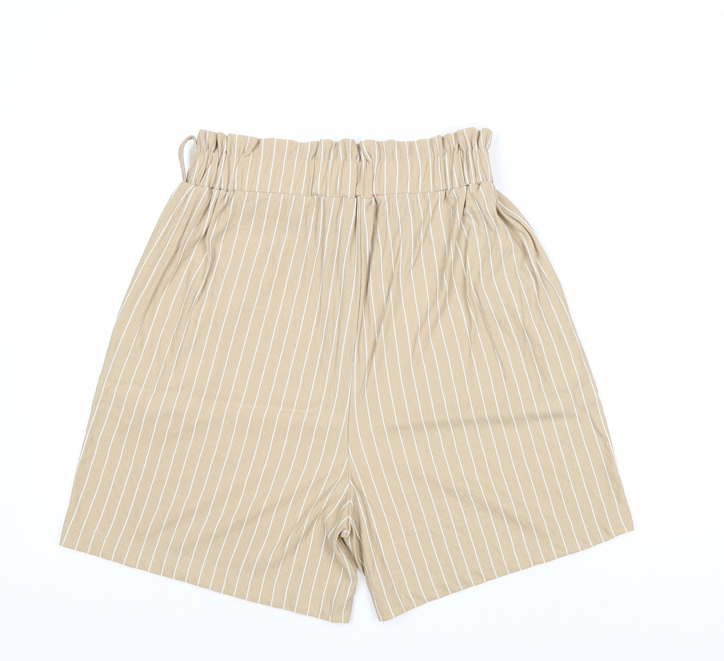 Mango Womens Brown Pinstripe Viscose Paperbag Shorts Size M Regular Pull On