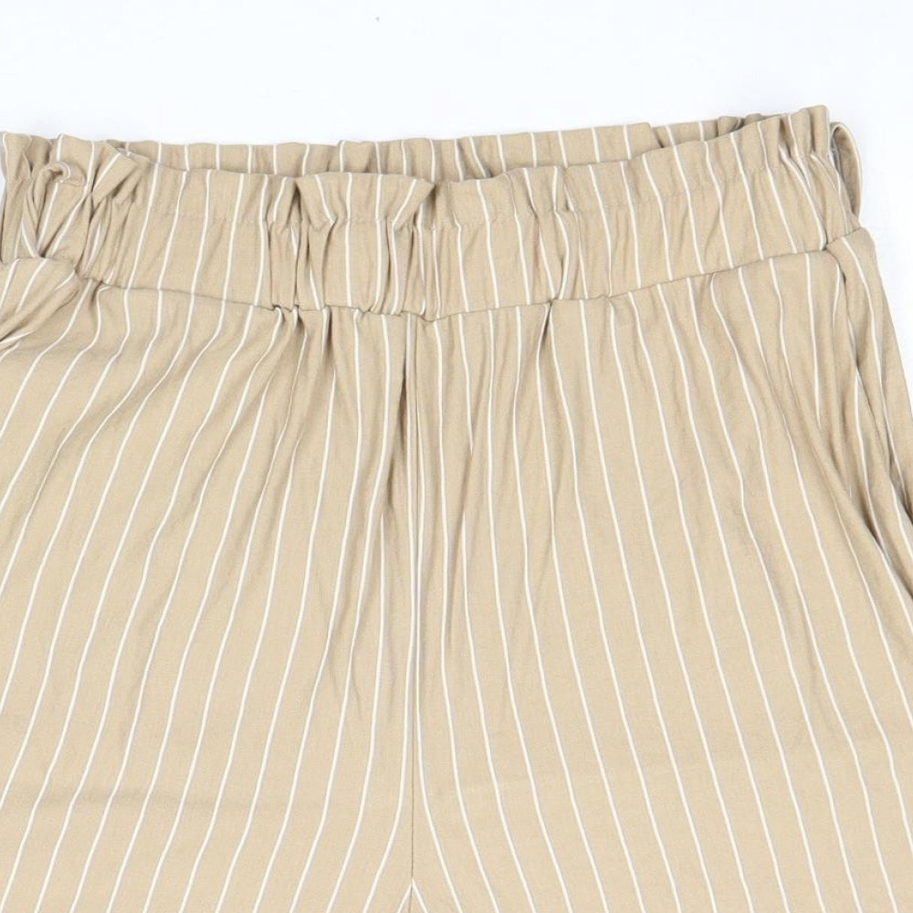 Mango Womens Brown Pinstripe Viscose Paperbag Shorts Size M Regular Pull On