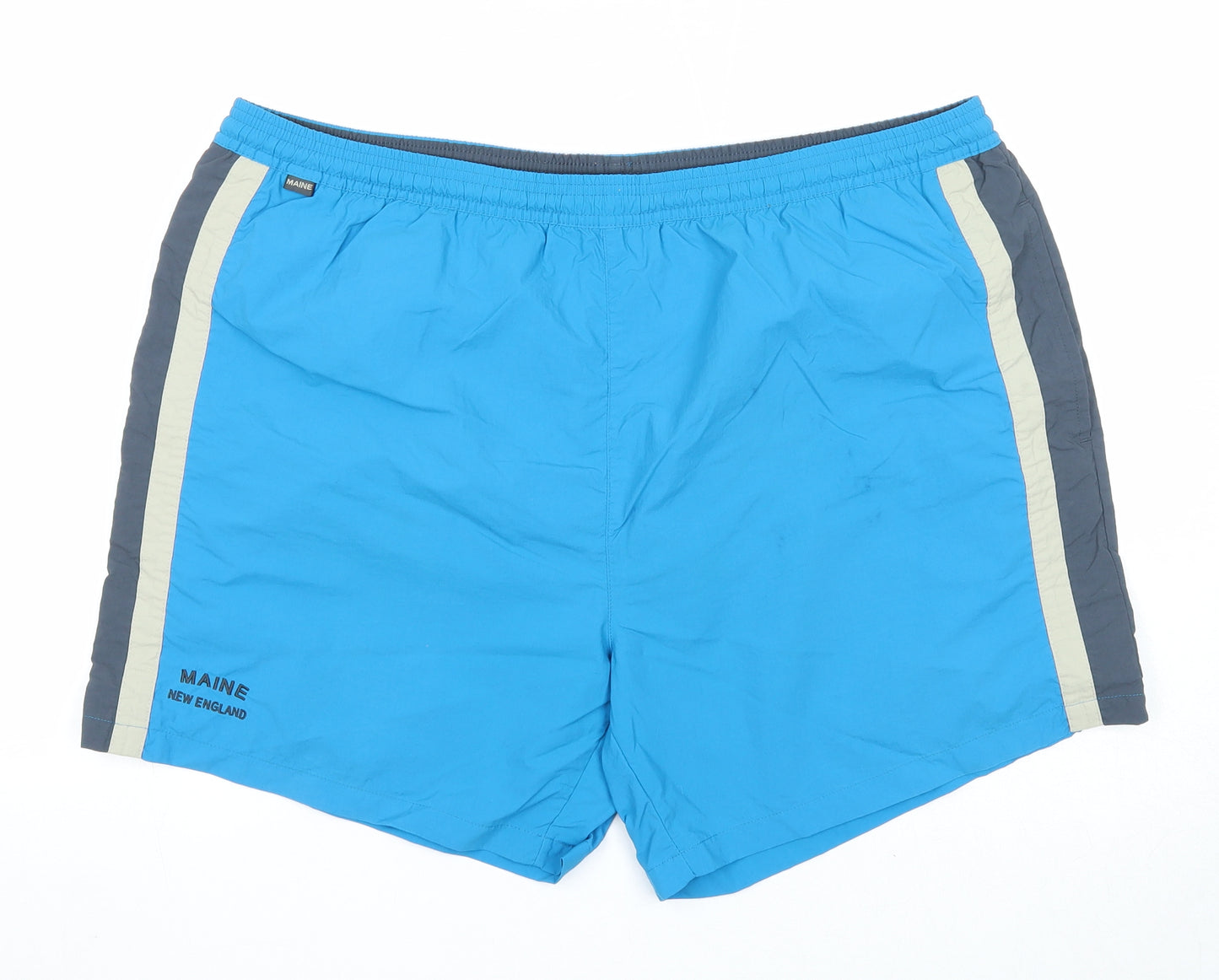 Maine New England Mens Blue Nylon Sweat Shorts Size L Regular Drawstring - Swim Shorts