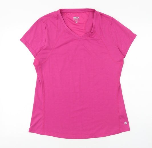 Pure Simple Run Womens Pink Polyester Basic T-Shirt Size 14 V-Neck Pullover