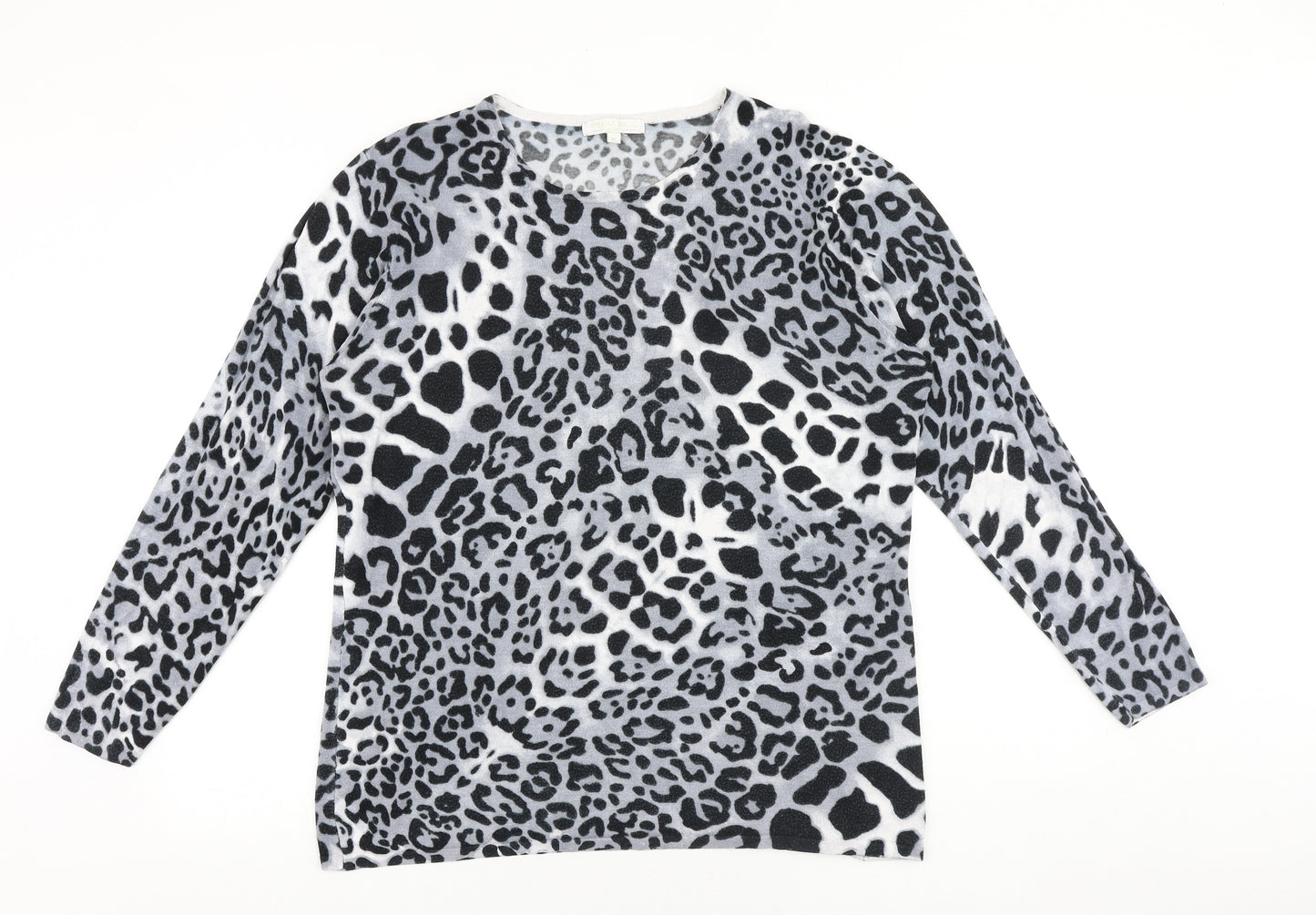 Frank Saul Womens Grey Round Neck Animal Print Viscose Pullover Jumper Size XL Pullover