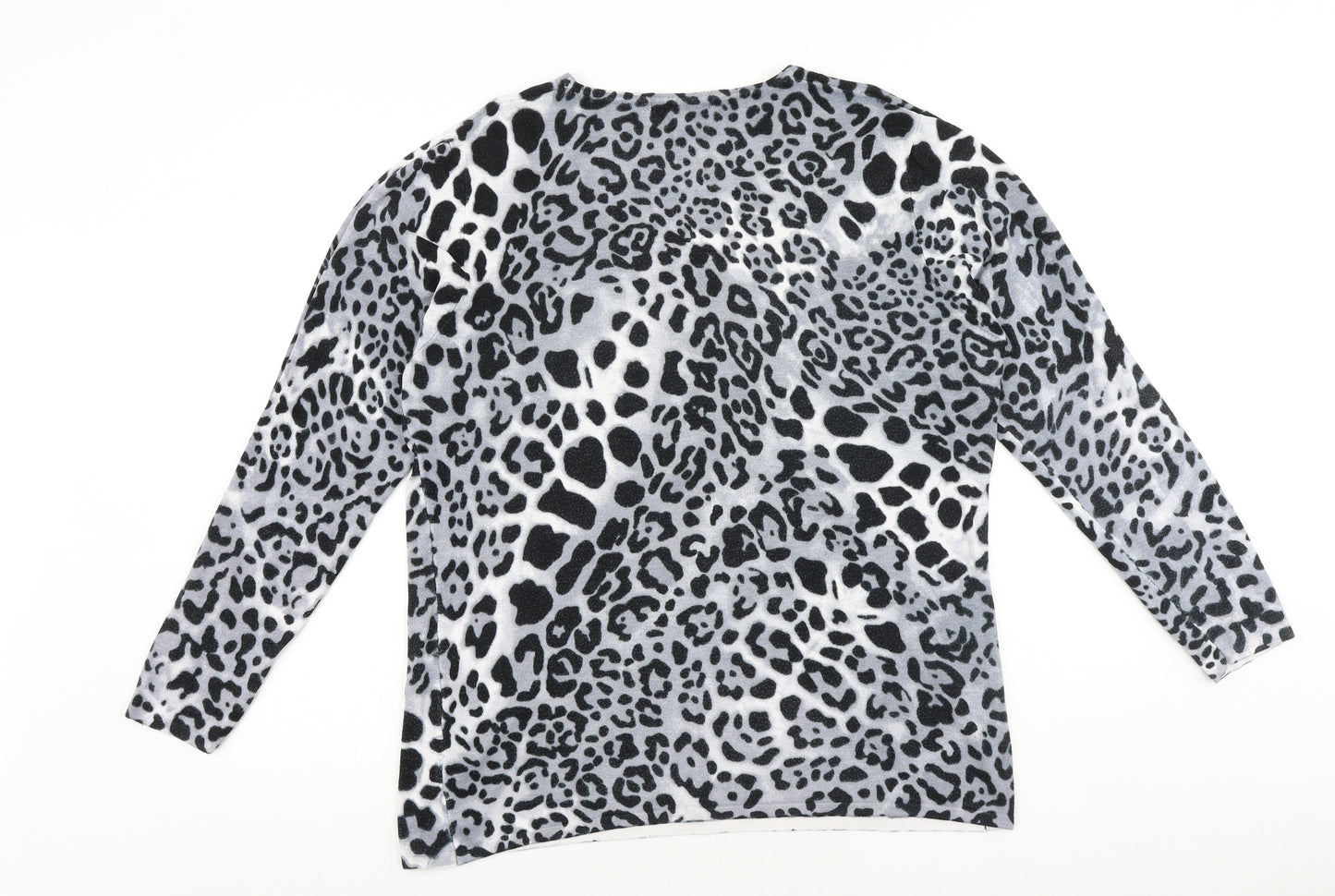 Frank Saul Womens Grey Round Neck Animal Print Viscose Pullover Jumper Size XL Pullover