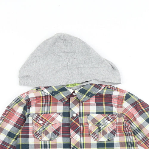 Debenhams Boys Red Plaid 100% Cotton Basic Button-Up Size 3-4 Years Collared Snap - Hooded