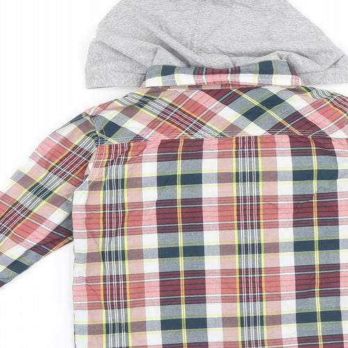 Debenhams Boys Red Plaid 100% Cotton Basic Button-Up Size 3-4 Years Collared Snap - Hooded