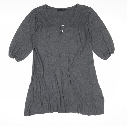 b.young Womens Grey Cotton Basic Blouse Size XL Round Neck