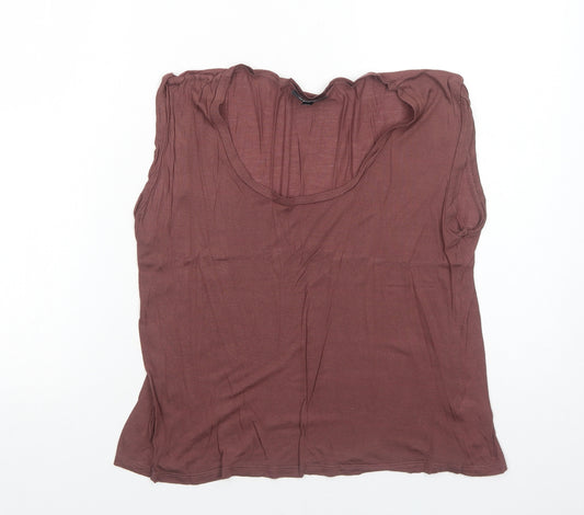 Topshop Womens Brown Viscose Basic T-Shirt Size 10 Scoop Neck