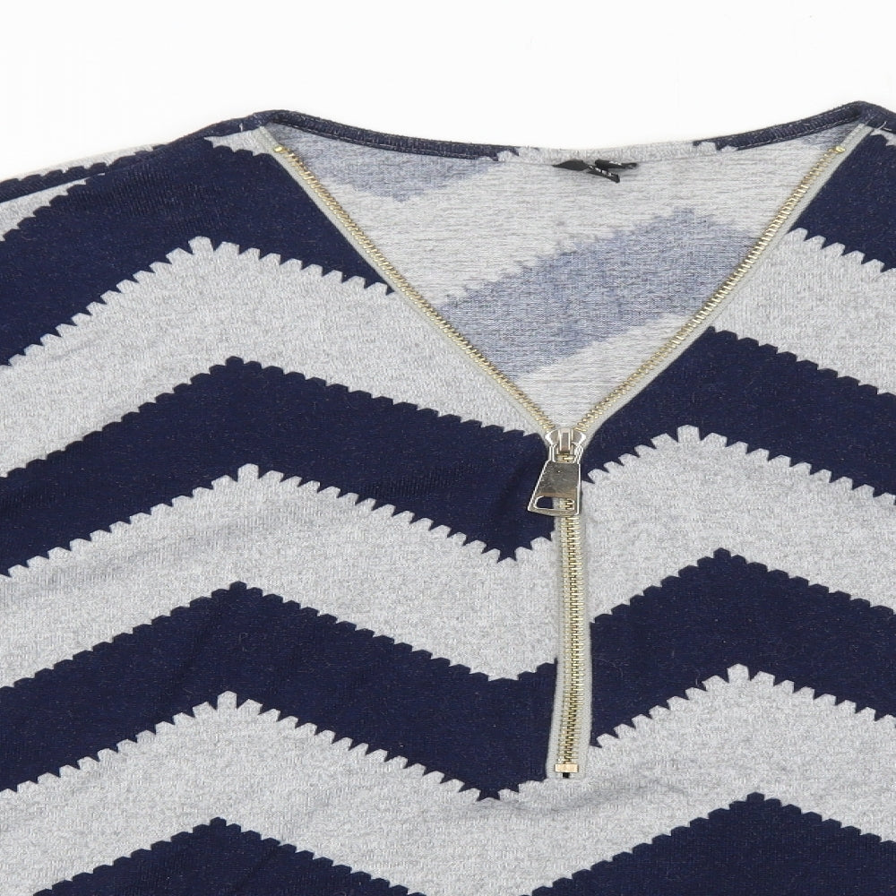 Izabel London Womens Grey V-Neck Striped Acrylic Pullover Jumper Size 16 Pullover - Zig Zag Zip