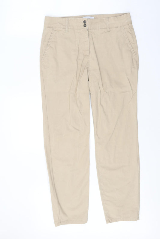 NEXT Womens Beige Cotton Trousers Size 10 Regular Zip