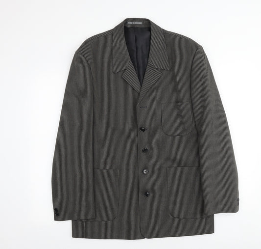 Preworn Mens Black Striped Polyester Jacket Suit Jacket Size 38 Regular