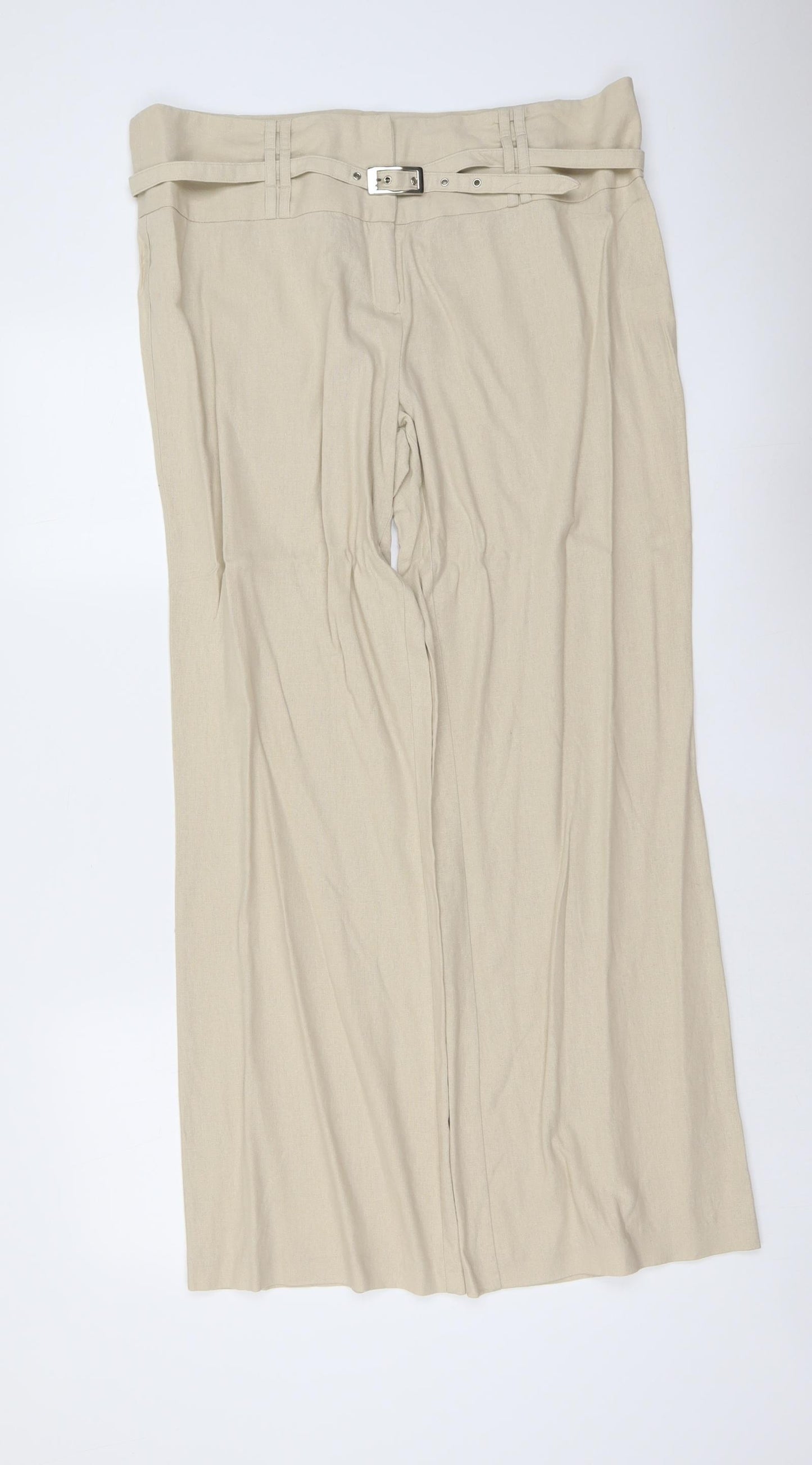 E-vie Womens Beige Linen Trousers Size 16 L31 in Regular Button
