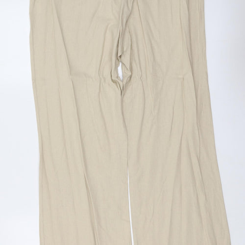 E-vie Womens Beige Linen Trousers Size 16 L31 in Regular Button