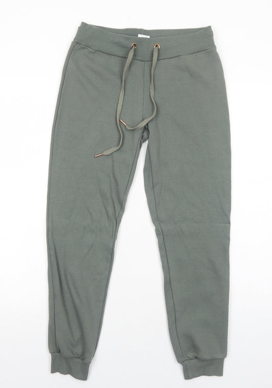 South Beach Womens Green Cotton Jogger Trousers Size 6 Regular Drawstring