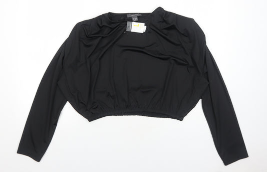 Primark Womens Black Polyester Cropped T-Shirt Size L Crew Neck