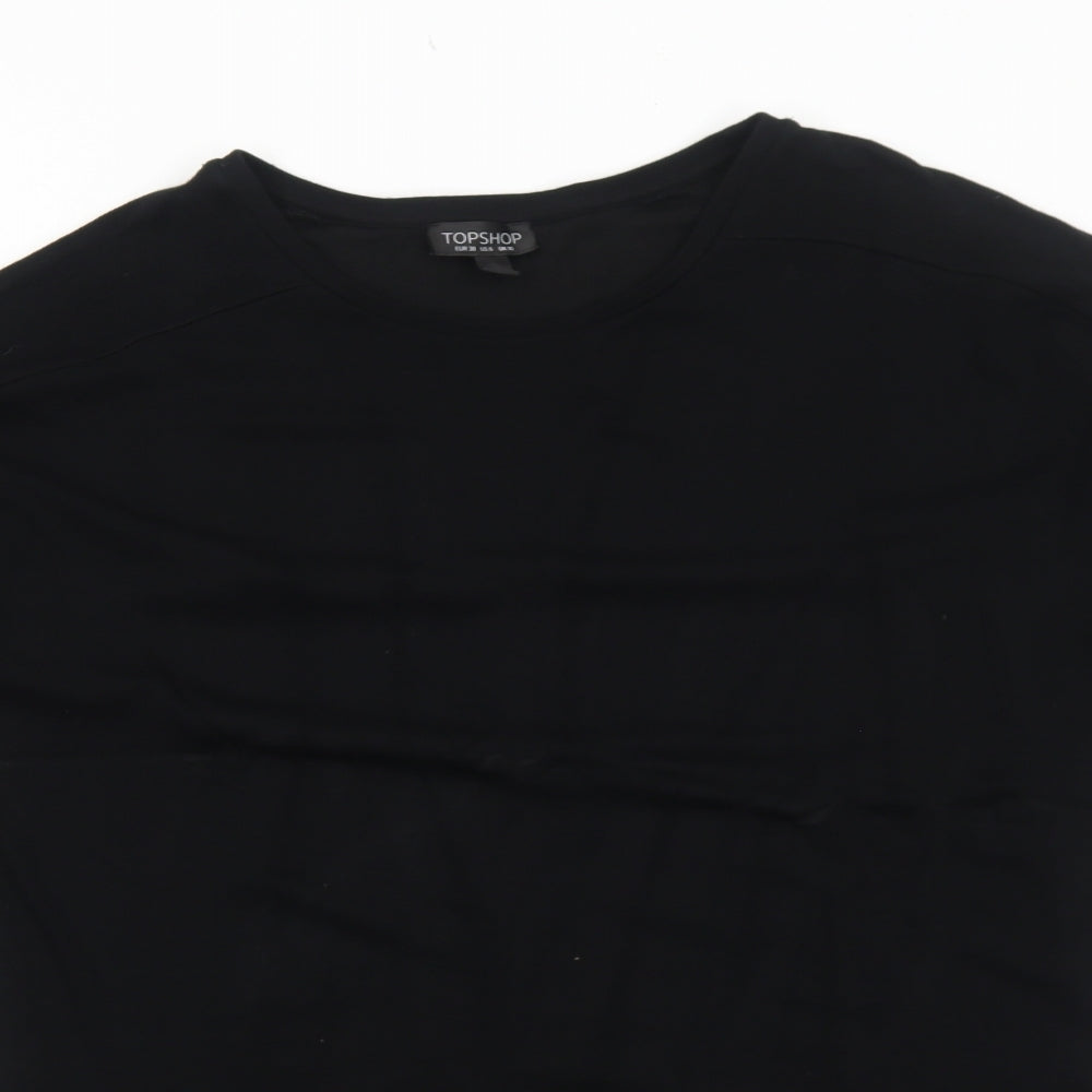 Topshop Womens Black Viscose Basic T-Shirt Size 10 Round Neck