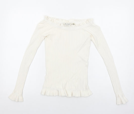 Miss Selfridge Womens Ivory Boat Neck Viscose Pullover Jumper Size 8 Pullover