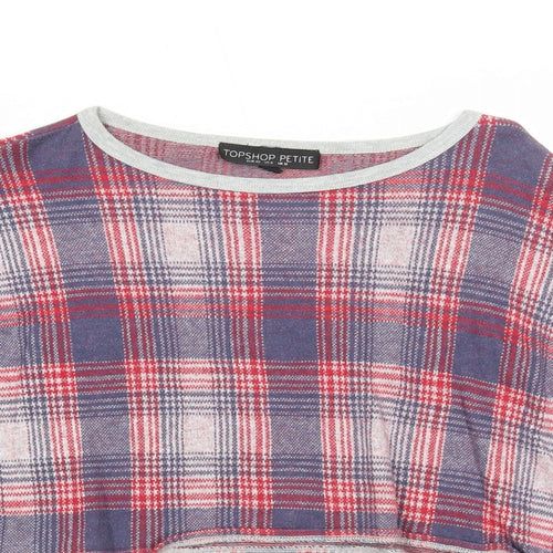 Topshop Womens Multicoloured Check Cotton Jersey T-Shirt Size 12 Round Neck