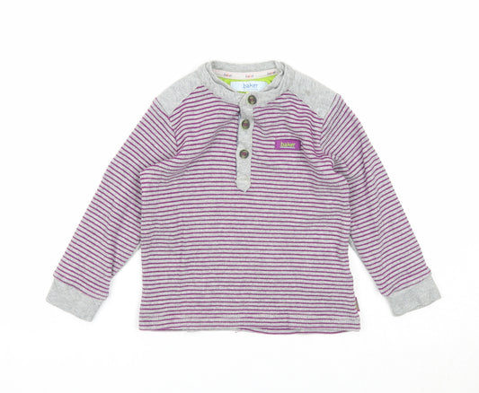 Ted Baker Boys Purple Striped Cotton Basic Polo Size 2-3 Years Round Neck Button
