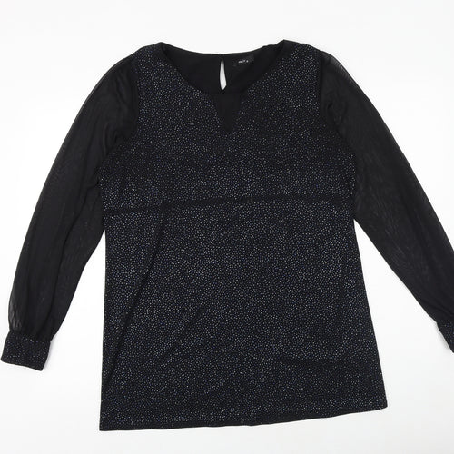 M&Co Womens Black Polyester Basic Blouse Size 12 V-Neck