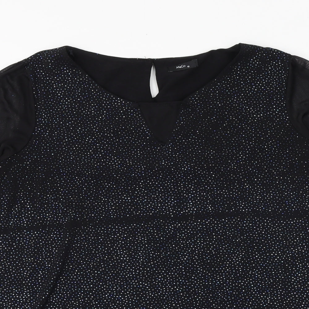 M&Co Womens Black Polyester Basic Blouse Size 12 V-Neck
