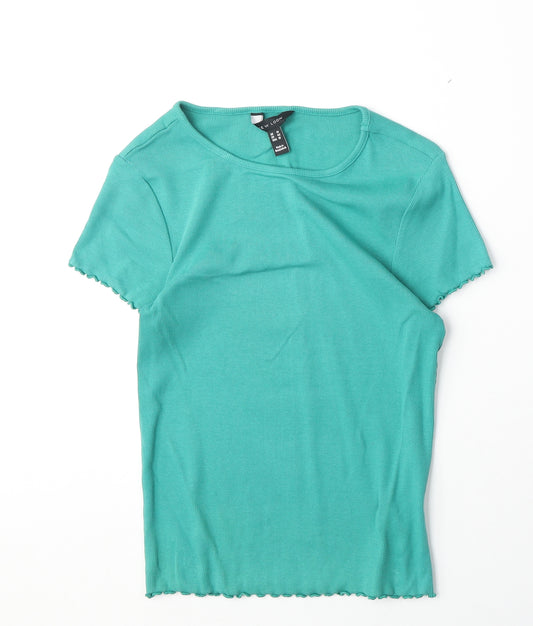 New Look Womens Green Cotton Basic T-Shirt Size 14 Round Neck