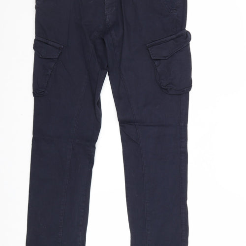 XRAY Mens Blue Cotton Cargo Trousers Size 30 in Regular Zip