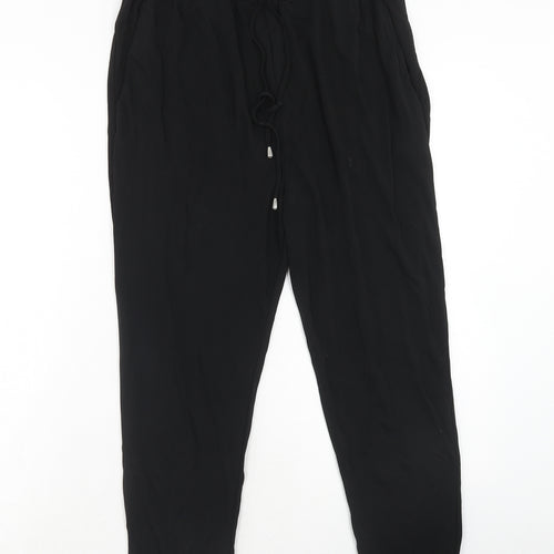 H&M Womens Black Polyester Jogger Trousers Size S Regular Drawstring - Elastic Waist