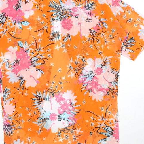 Boohoo Womens Orange Floral Polyester Kimono T-Shirt Size S V-Neck