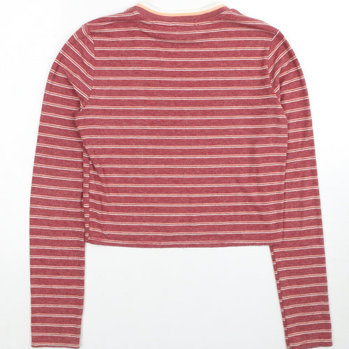 Cooperative Womens Red Striped Polyester Basic T-Shirt Size M Crew Neck
