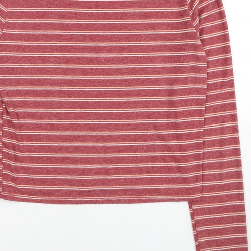 Cooperative Womens Red Striped Polyester Basic T-Shirt Size M Crew Neck