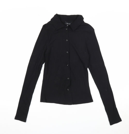 New Look Womens Black Polyester Basic Button-Up Size 6 Collared