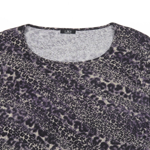 CMD Womens Multicoloured Animal Print Polyester Basic T-Shirt Size L Round Neck