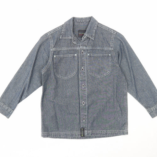 NEXT Boys Blue Cotton Basic Button-Up Size 7 Years V-Neck Button