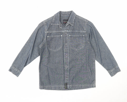 NEXT Boys Blue Cotton Basic Button-Up Size 7 Years V-Neck Button