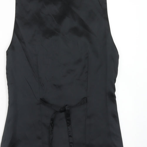 Marks and Spencer Womens Black Viscose Basic Button-Up Size 12 V-Neck - Embroidered