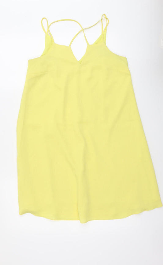 River Island Womens Yellow Polyester Tank Dress Size 8 V-Neck Pullover
