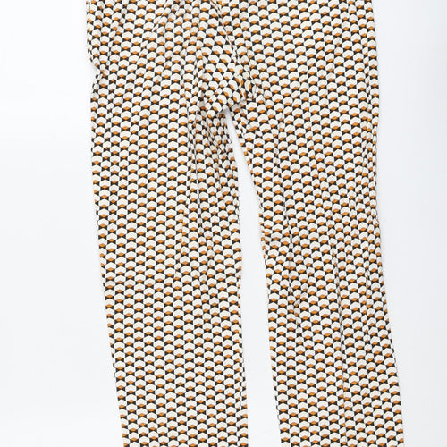 H&M Womens Multicoloured Geometric Cotton Trousers Size 6 L27 in Regular Button