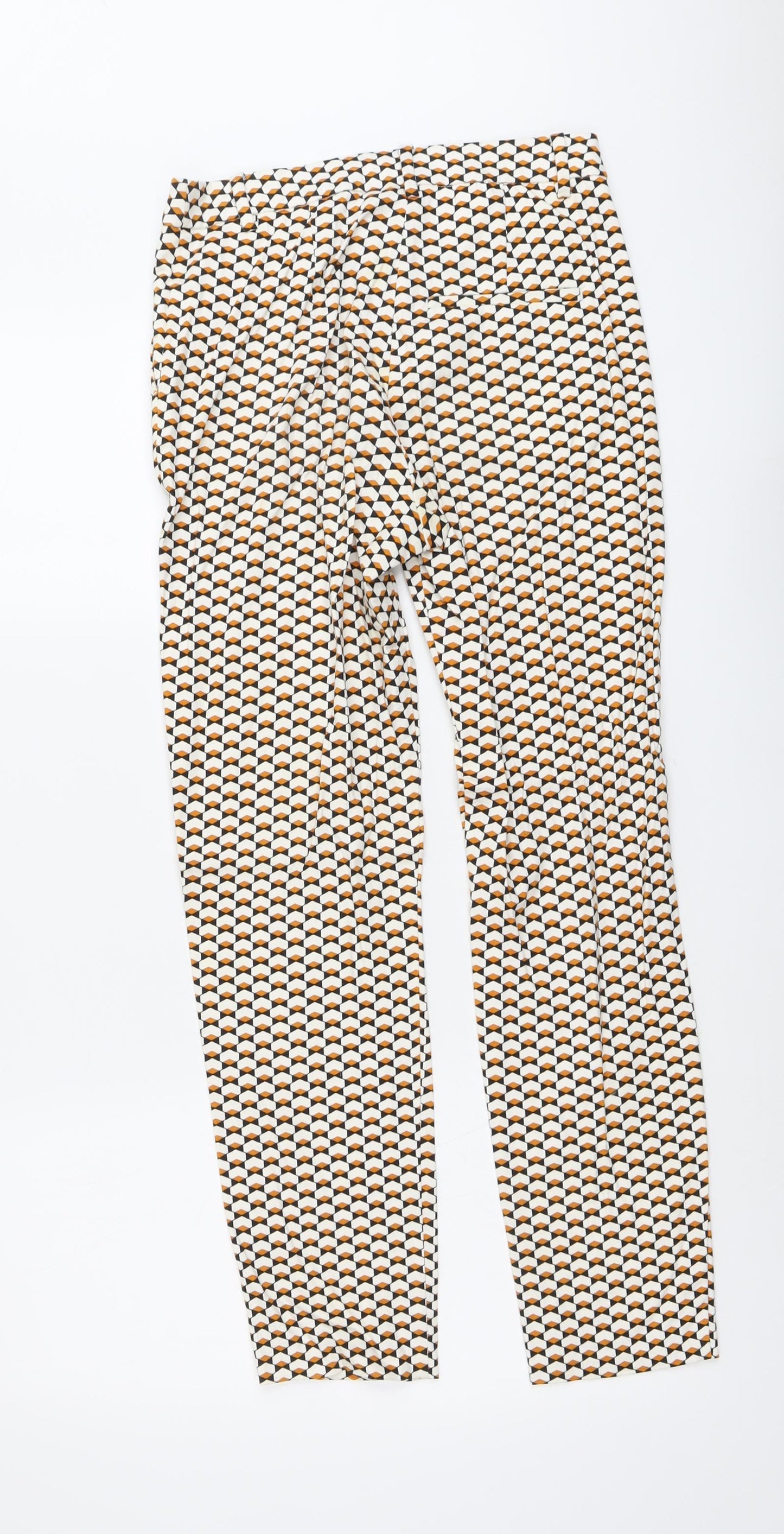 H&M Womens Multicoloured Geometric Cotton Trousers Size 6 L27 in Regular Button