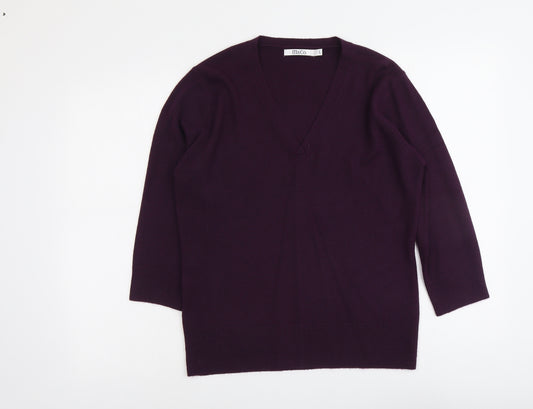 M&Co Womens Purple V-Neck Acrylic Pullover Jumper Size L