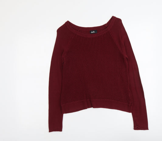 Dotti Womens Red Boat Neck Cotton Pullover Jumper Size S