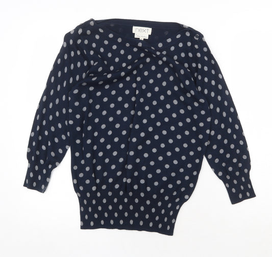 NEXT Womens Blue Boat Neck Polka Dot Cotton Pullover Jumper Size 12
