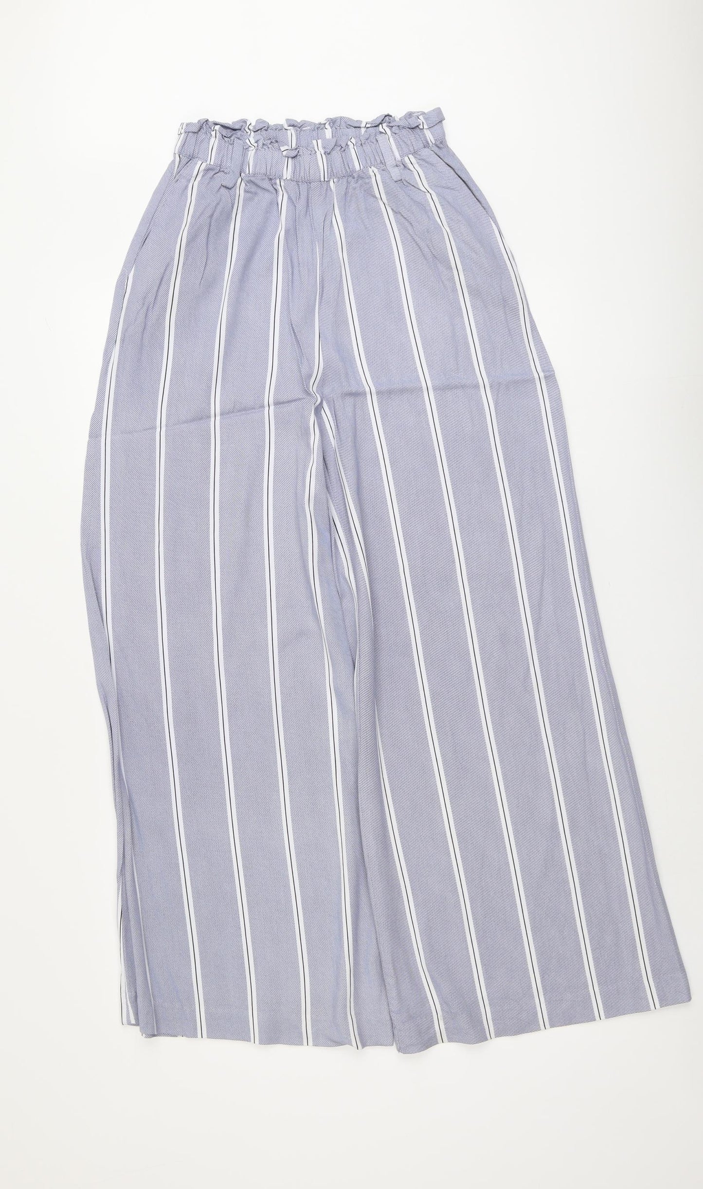 H&M Womens Blue Striped Viscose Trousers Size 6 L28 in Regular - Elastic Waist