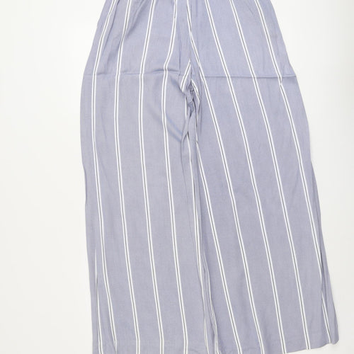 H&M Womens Blue Striped Viscose Trousers Size 6 L28 in Regular - Elastic Waist