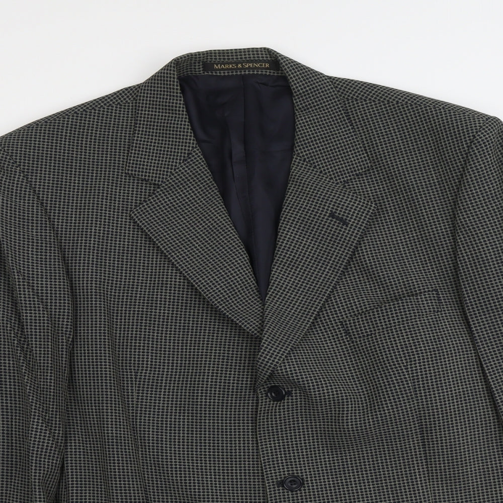 Marks and Spencer Mens Blue Geometric Wool Jacket Suit Jacket Size L Regular
