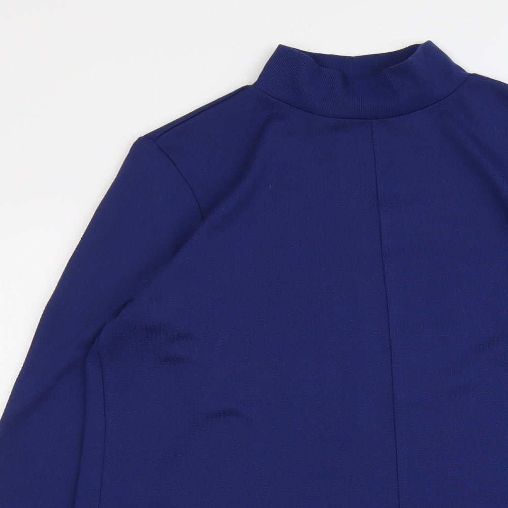 D&CO Womens Blue Polyester Basic T-Shirt Size M High Neck