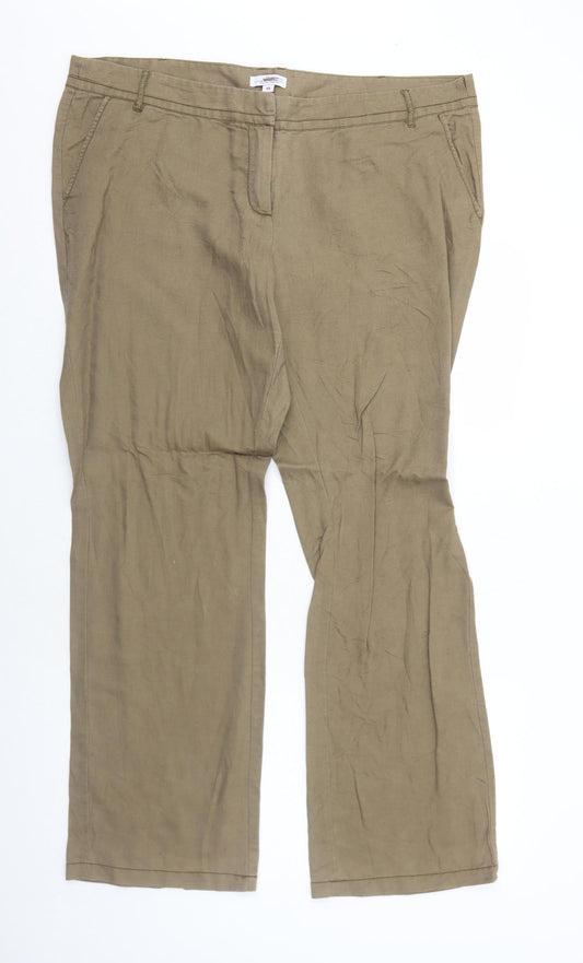 s.Oliver Womens Brown Linen Trousers Size 18 Regular Zip