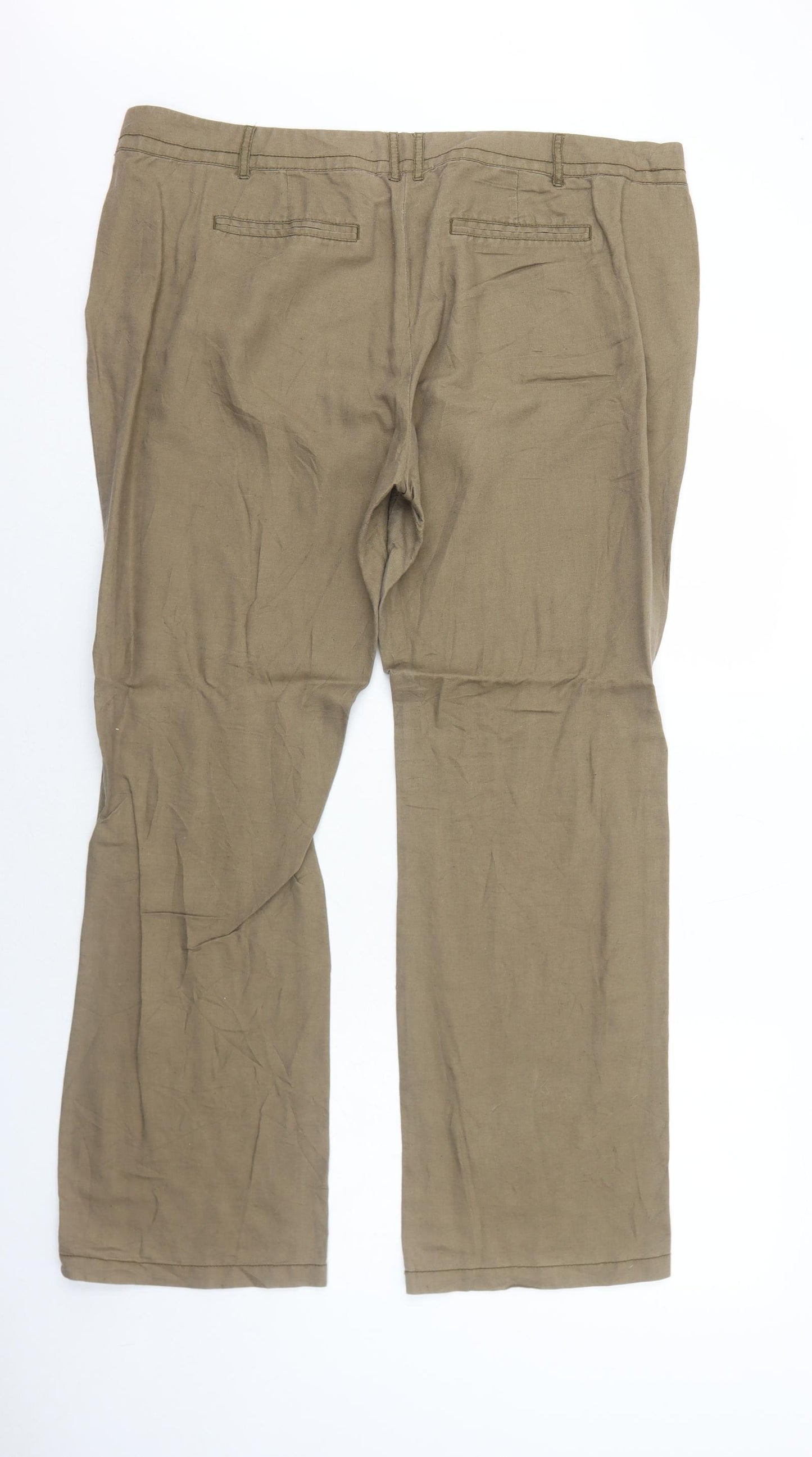 s.Oliver Womens Brown Linen Trousers Size 18 Regular Zip