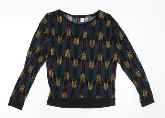 H&M Womens Multicoloured Geometric Cotton Pullover Sweatshirt Size XS Pullover