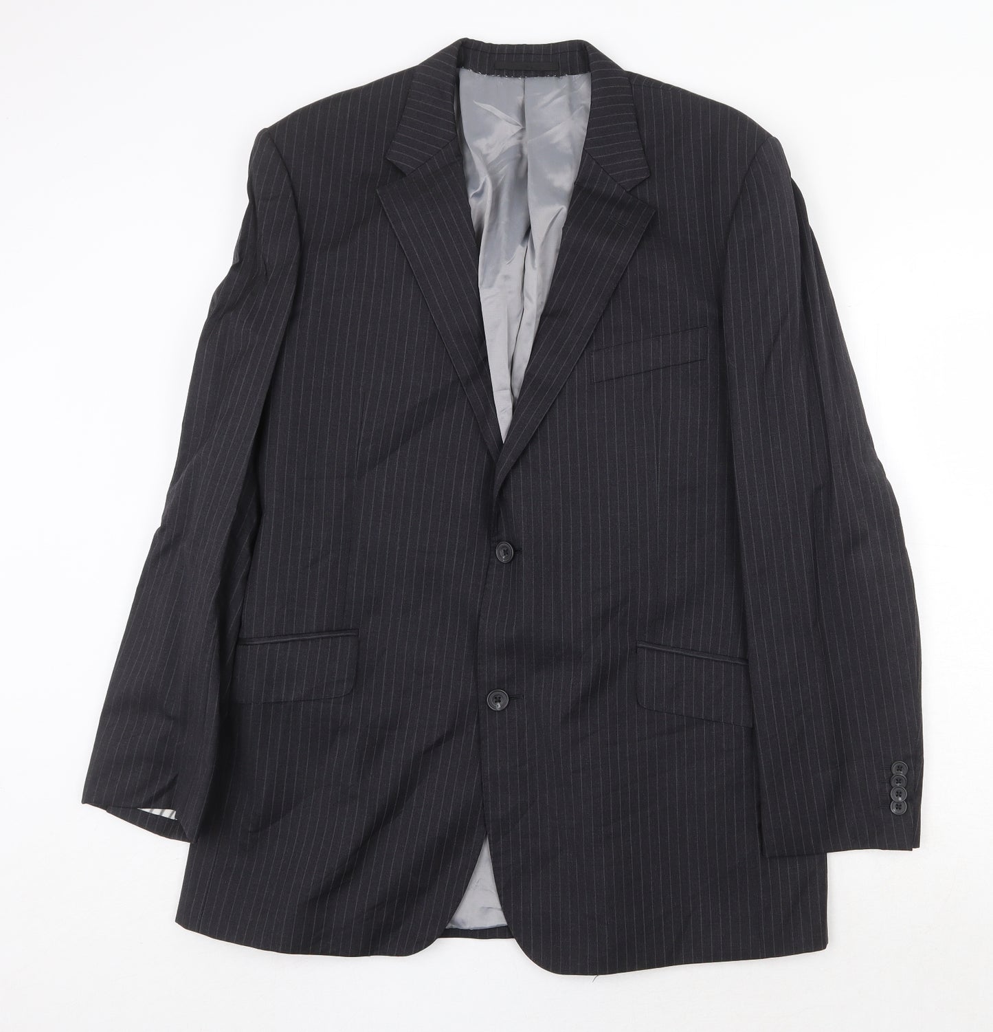 T.M.Lewin Mens Grey Striped Wool Jacket Suit Jacket Size 44 Regular